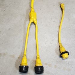 Shore Power Docking Cords. 50 Amp Splitter to Two 30 Amp to Boat. Also, 110 Volt To One 30 Amp.