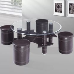Coffee Table ( glass Top)With 4 Ottomans 