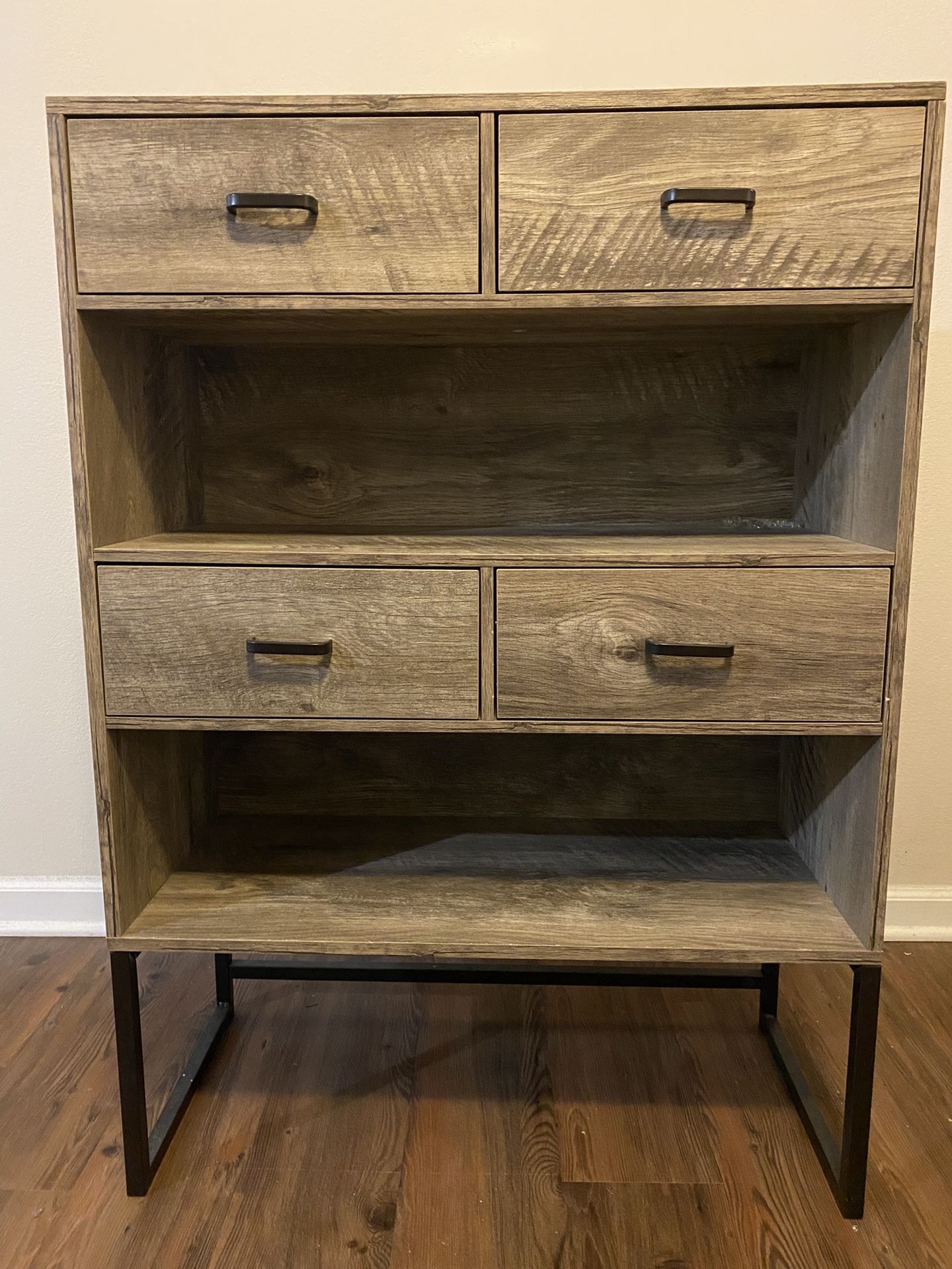 Modern Wood Storage Cabinet – 4 Drawers + Shelves, Great Condition