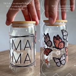 Libbey Glass Can Cup Mama Butterflies