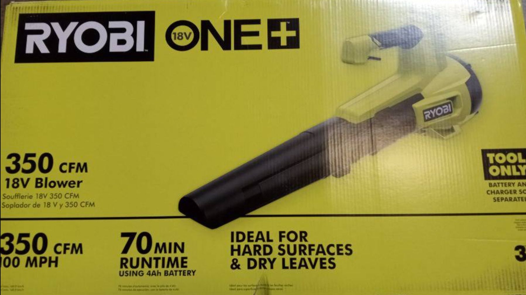 RYOBI ONE+ 18V 100 MPH 350 CFM Cordless Variable-Speed Jet Fan Leaf Blower (Tool Only) PCLLB01B