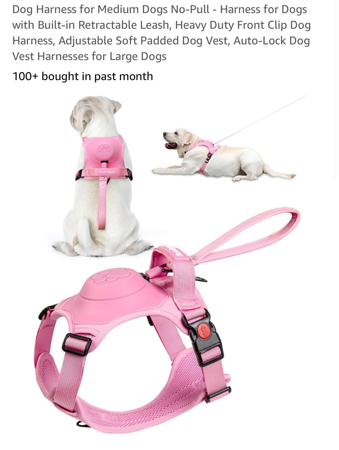 Dog Harness for Medium Dogs No-Pull - Harness for Dogs with Built-in Retractable Leash, Heavy Duty Front Clip Dog Harness