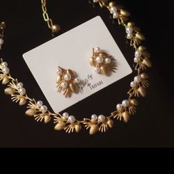 Copper With 18k Plated Gold Necklace And Earrings 