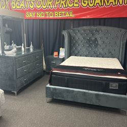 Weekend Special👍Beautiful Grey Tufted 5pc Bedroom Furniture Set On Sale Now Only $1299✅
