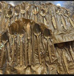 Vintage CELLINI ROMANESQUE Gold Plated Stainless Set