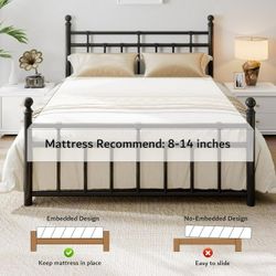 New Heavy Duty Queen Metal Bed Frame with Victorian Vintage Headboard and Footboard, Black  New in box I870000707D1 Victorian style : The headboard an