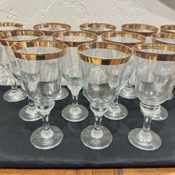 12 Gold Rimmed Wine Glasses
