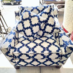 Navy & White  Solid Wood Accent Armchair 