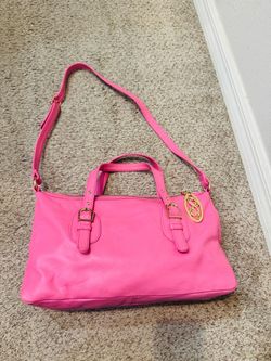 Pink Leather Satchel Handbag with Gold Hardware
