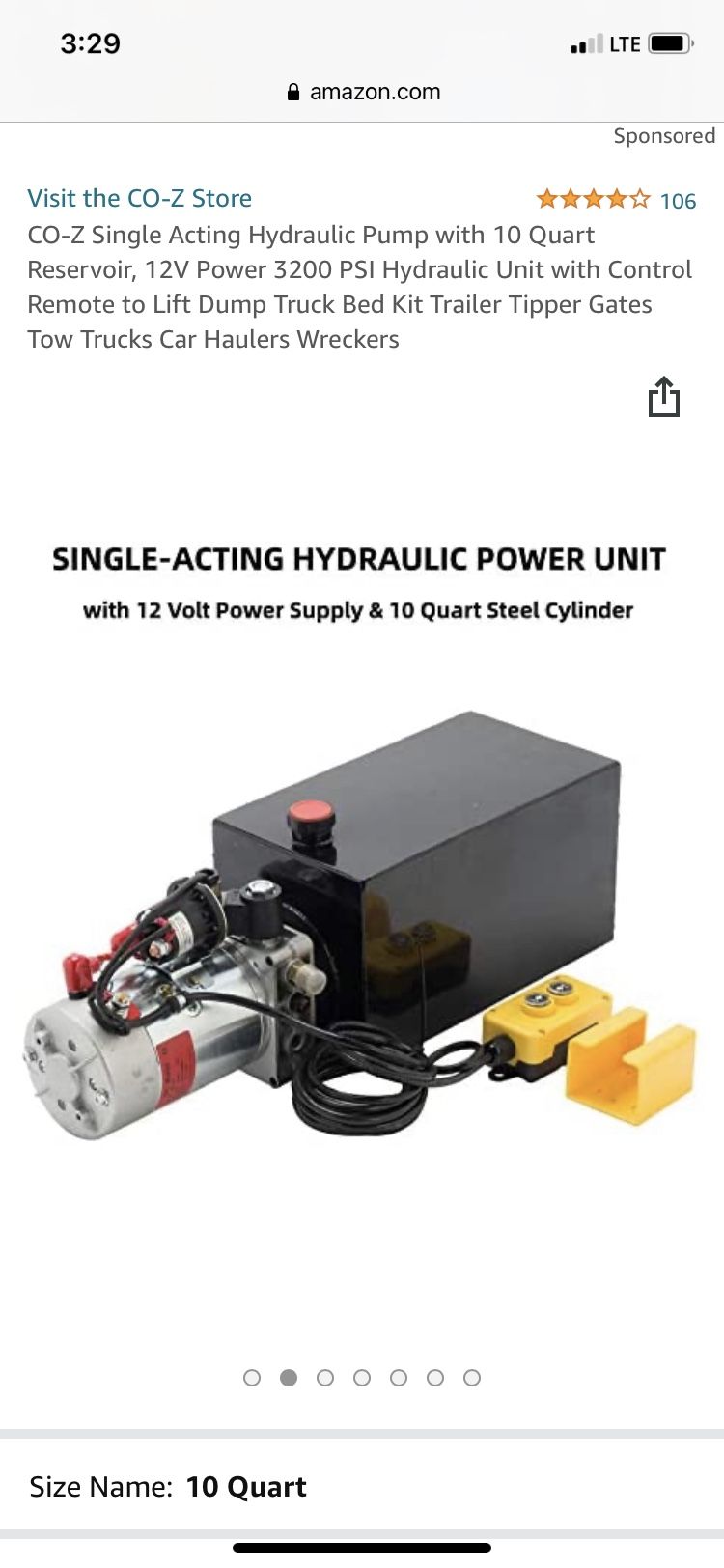 Single Acting Hydraulic Pump , 12V Power 3200 PSI