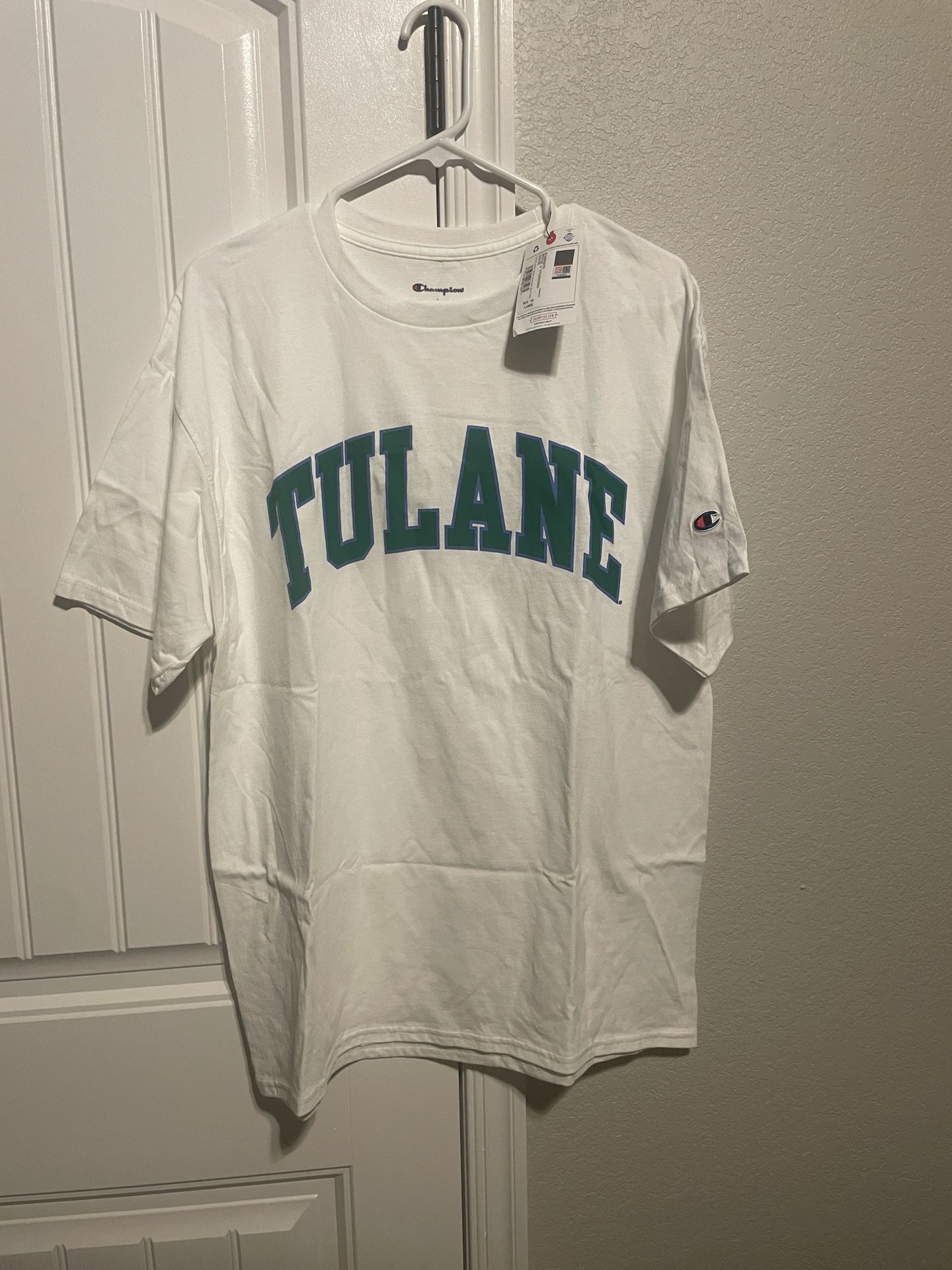 White Tulane T-Shirt, Size Large