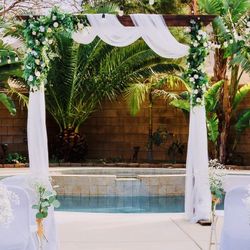 Wedding Arch - Solid Wood - Drapes And Flowers