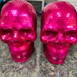 Set of 2 Ashland Pink Disco Skull Decorations