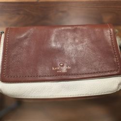 Kate Spade New York Leather Clutch Crossbody Purse Brown Ivory Black