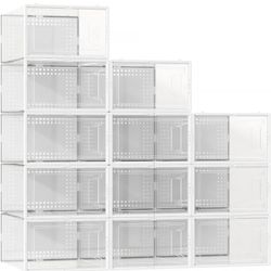 12 Pack Shoe Storage Box Clear Plastic Stackable Shoe Organizer for Closet - Fits Size 11