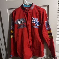 Rancho Semental Reparo Style Long Sleeve Red Button Down Shirt