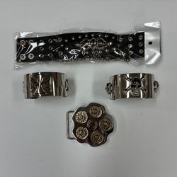 Mens metal cuff bracelets with Buckle and a Leather Bracelet 