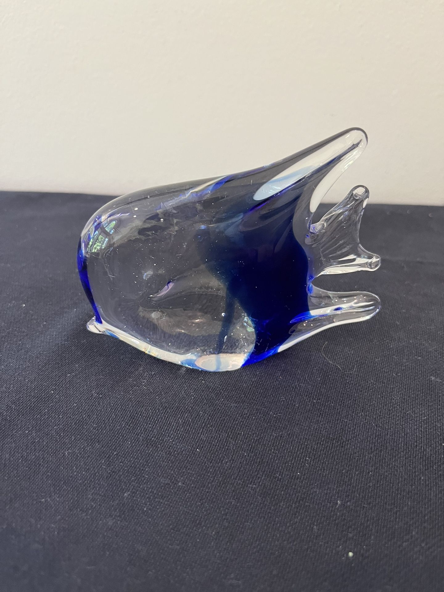 Vintage Art Glass Fish Paperweight Cobalt Blue And Clear