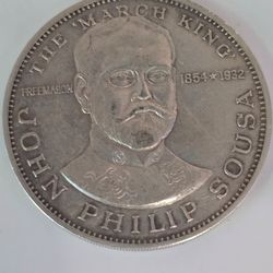 John Philip Sousa Masonic .925 Sterling Silver Medal 26.7g Freemason