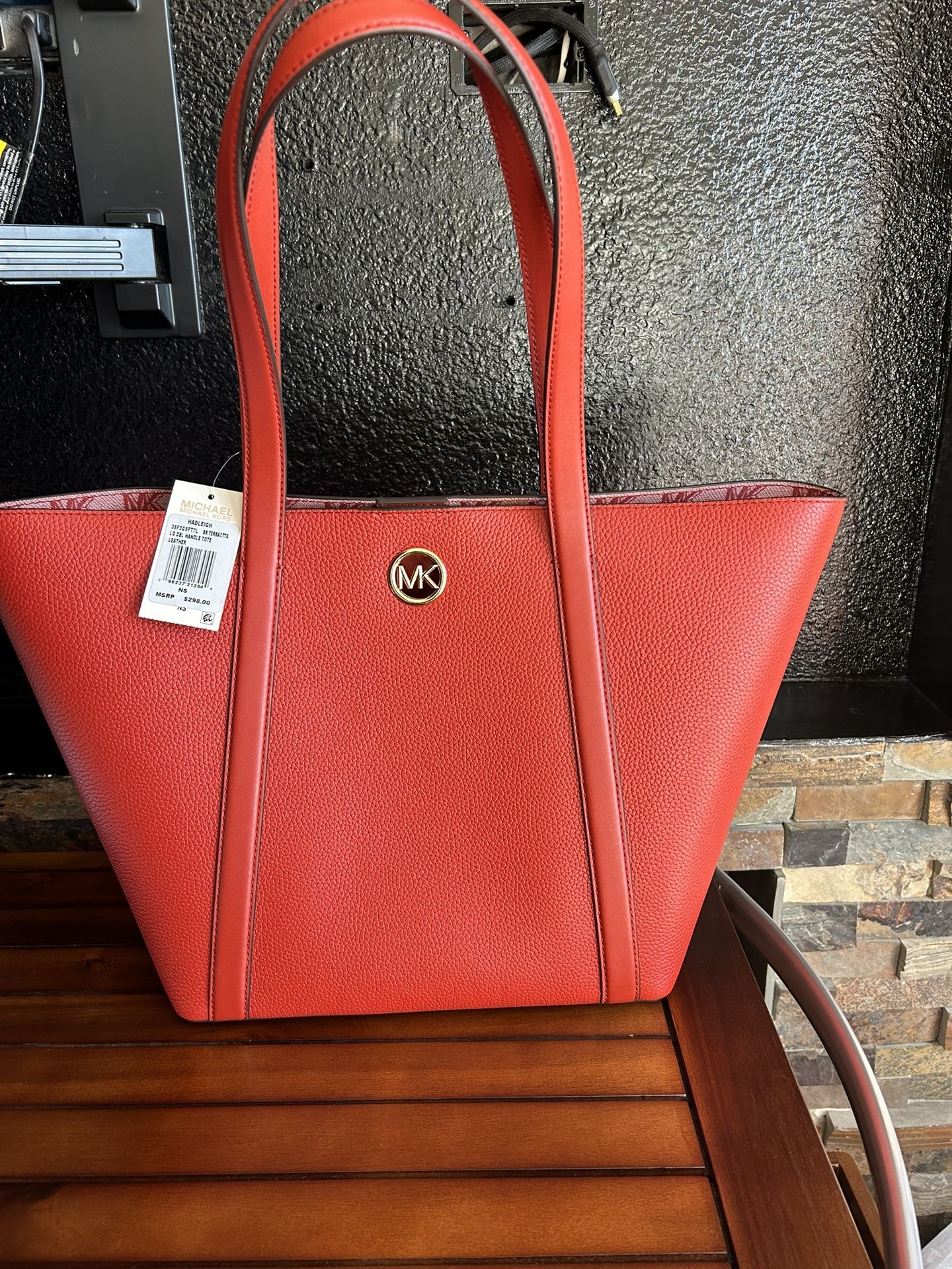 Michael Kors, red orange tote bag