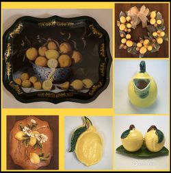 8 PC Lemon Lot-Wreath, Serving Tin, Wall Hanging, Pitcher, Spoon Rest, S&P Shakers