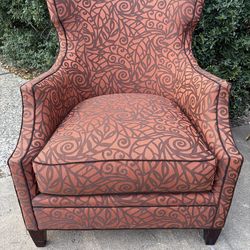 Hickory White Contemporary Accent Chair Upholstered Brown Red Abstract Print 41”