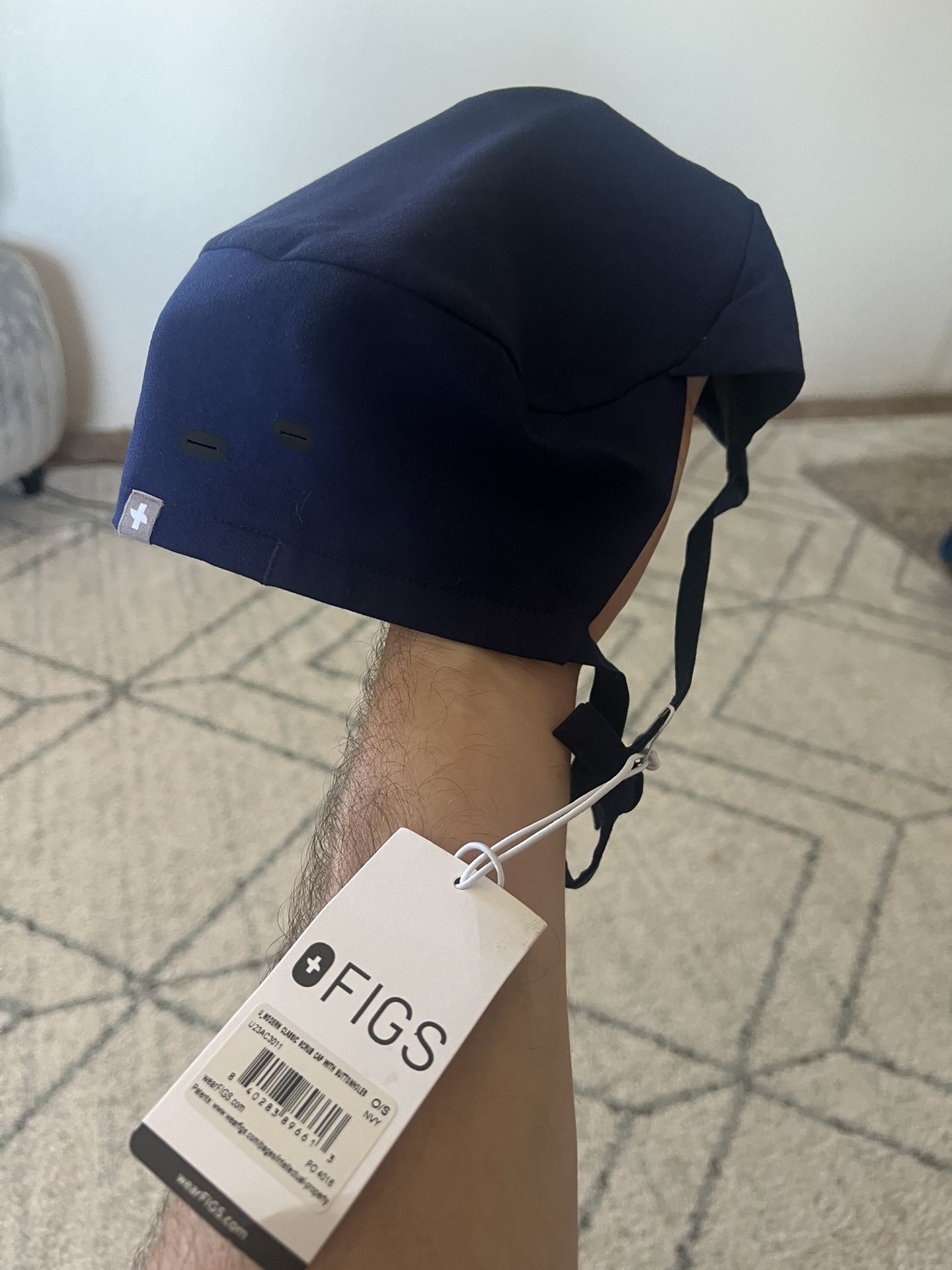 Figs navy Blue Modern Scrub Cap With Button Holes Unisex Adults One Size NEW