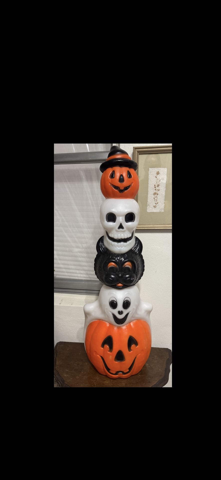 Vintage Empire Blow Mold Halloween Totem Pumpkins Ghost Cat Skull 32” Lighted