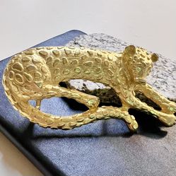 Leopard Cheetah Vintage Gold Plated Metal Hardware Belt Buckle Only