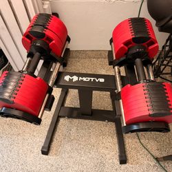 Motiv8 5-80lb Adjustable dumbbells With Rack