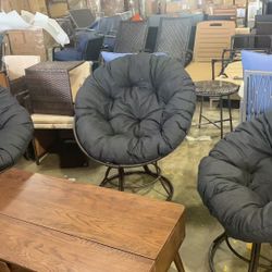 PE Rattan Papasan Chair: Rocking Lounge Chair with Thick Cushion & 360° Swivel Base, Patio - Furniture Indoor & Outdoor (Black) ($90 each) (3 for $240