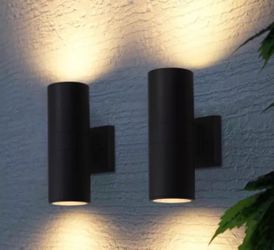 2PK LED Cylinder Up Down Wall/Porch Outdoor Light Aluminum Black - NEW IN BOX!