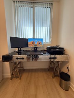 Statement Aviator Style Metal Desk with Industrial Trestle Legs