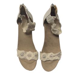 NEW Lucky Brand Kaydyn Crochet Wedge Sandals size 9.5 Beige