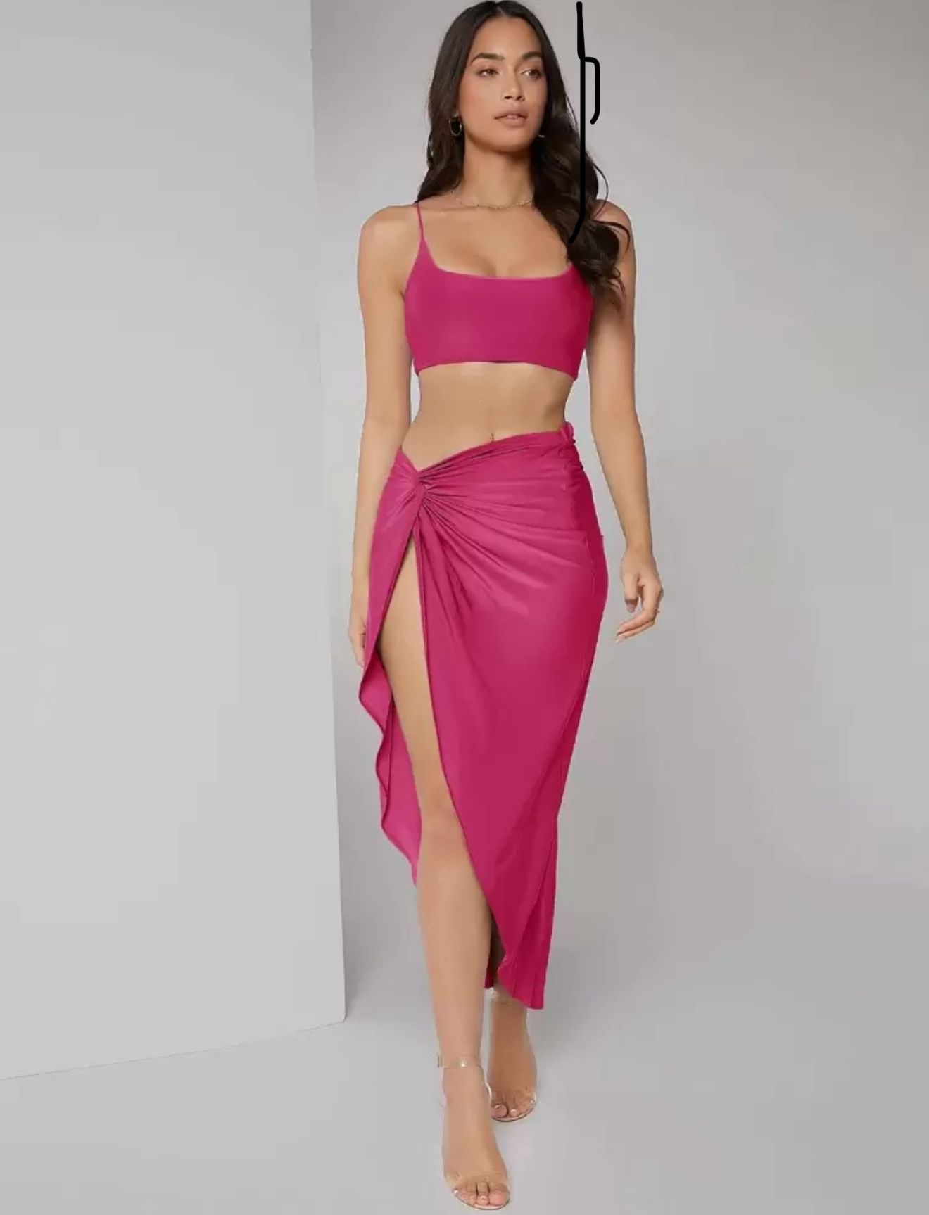 Shein Bae Solid Crop Cami Top & Twist Waist Skirt Set