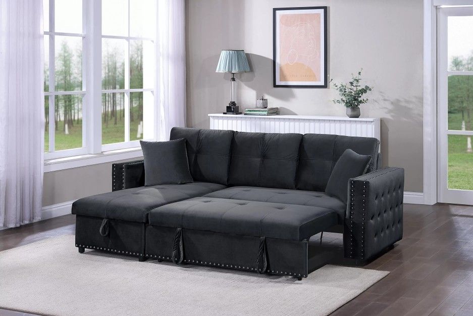 Brand New Black Sectional Sofa Storage Sleeper