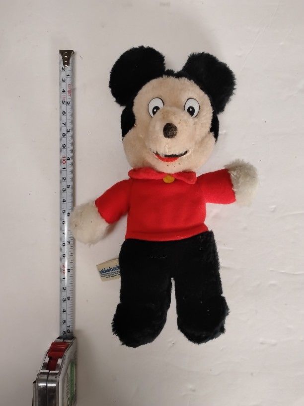 Vintage Old Walt Disney - Knickerbocker - Mickey Mouse 10 Inches Doll / Flush Toy