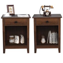 Bedroom Nightstands - Set of 2 Wooden Night Stands w Drawer -Home Bedside End Table Large storage
