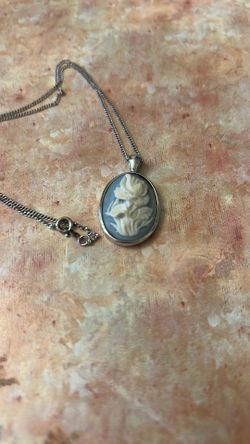 Blue Flower Cameo Pendant With Chain