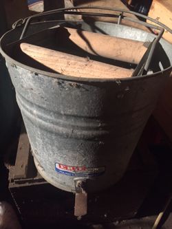 Vintage, mop wringer galvanized bucket