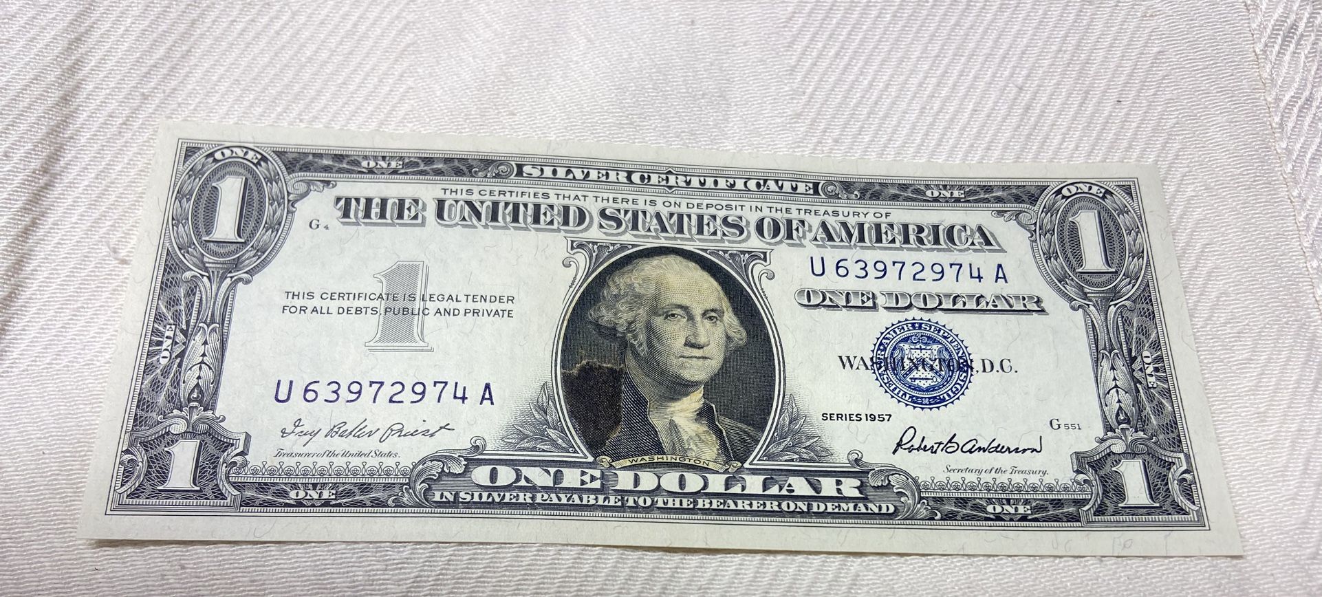 1957 One Dollar Blue Seal Note Silver Certificate US Bill $1 Money Uncirculated