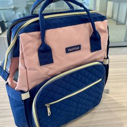 Polaris HausPeak Blue/Pink Quilted Baby Diaper Bag Backpack/Changing Bed w USB