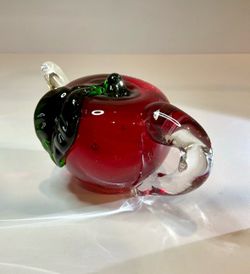 Vintage Art Glass Apple Teapot Cranberry Red Murano Style Paperweight, Nice!