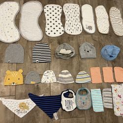 Baby Boy Burp & Wash Clothes, Hats , Bibs All $15