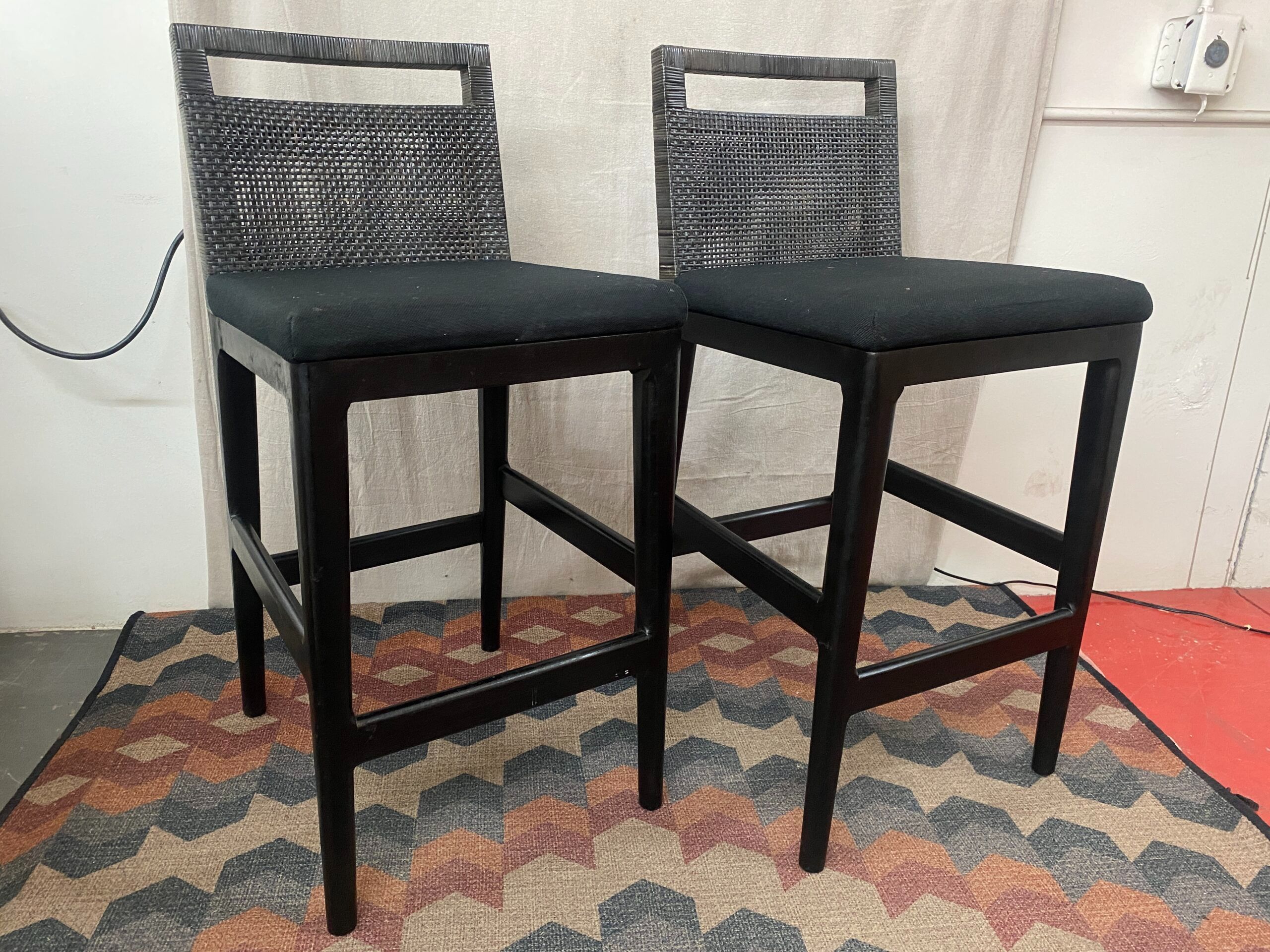 Set of Black Wicker Island Chairs