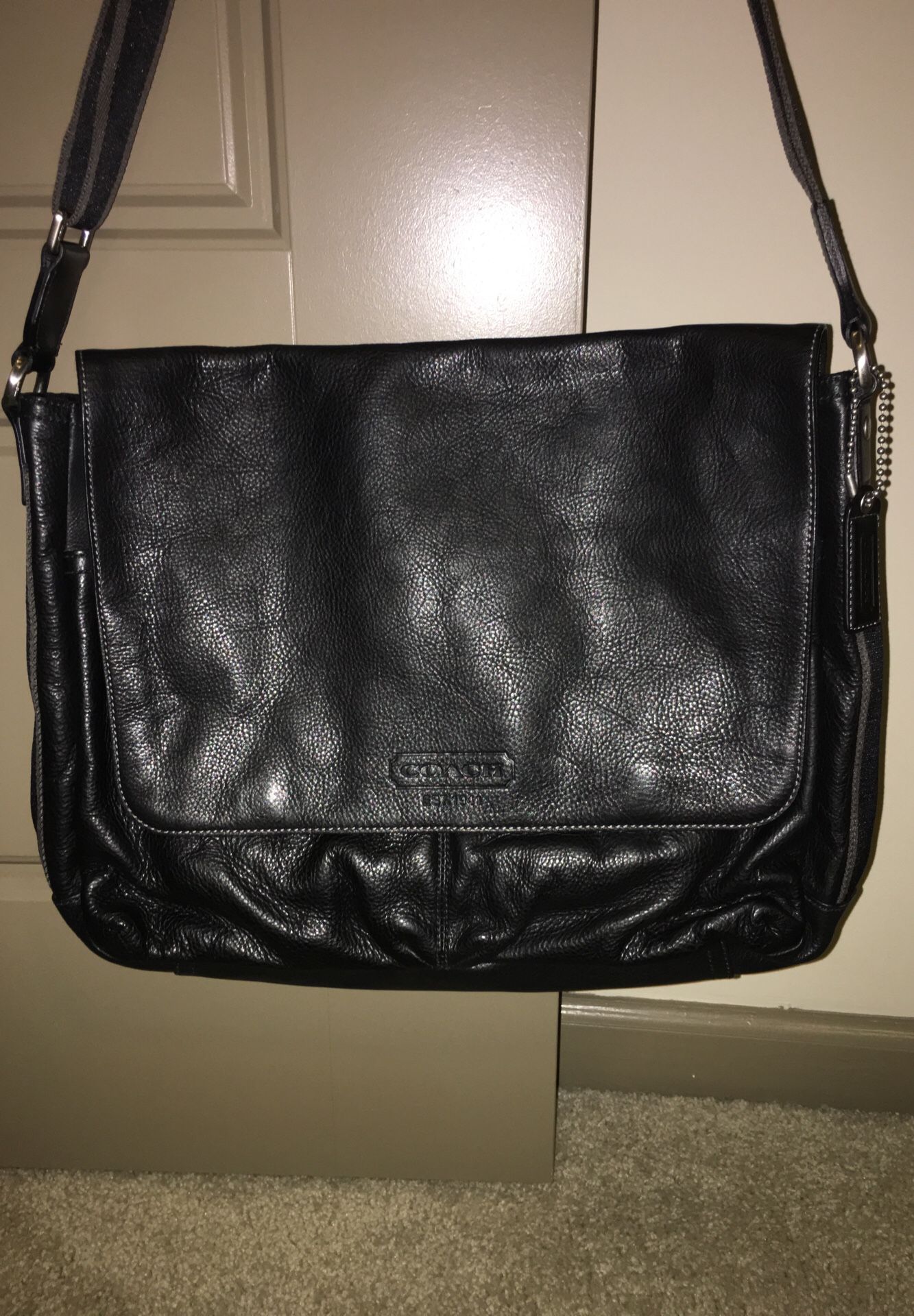 Coach classic black leather messenger bag