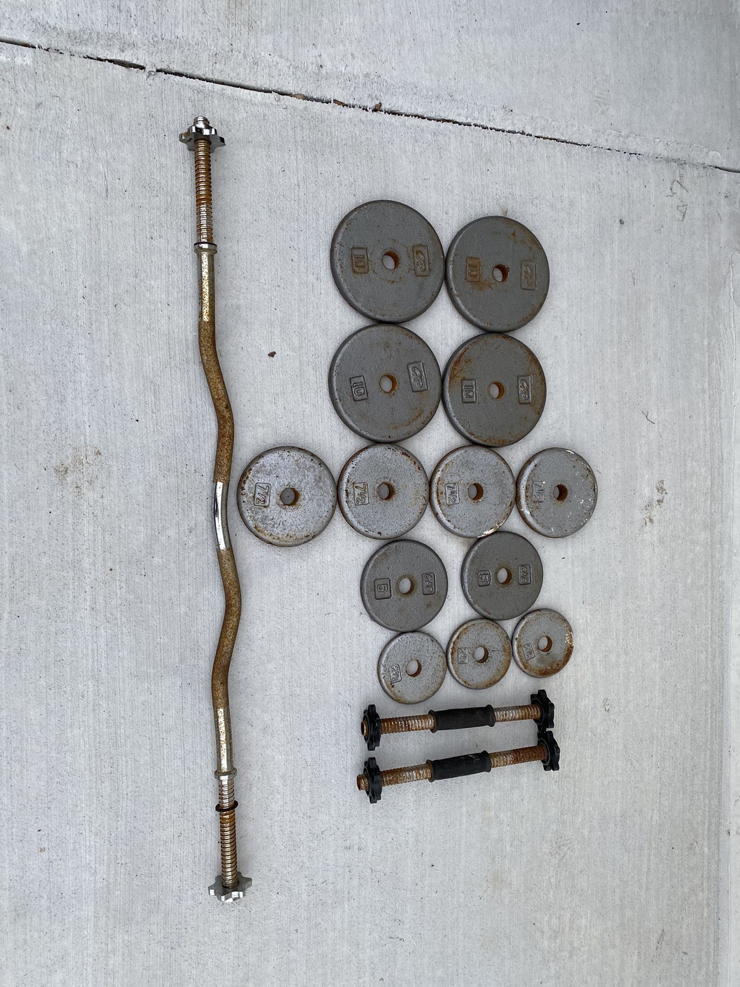 80lbs Of Weights With Curl Bar And Dumbbell