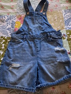 Denim overall shorts for girls