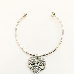 Silver Heart 'Mother' Bangle