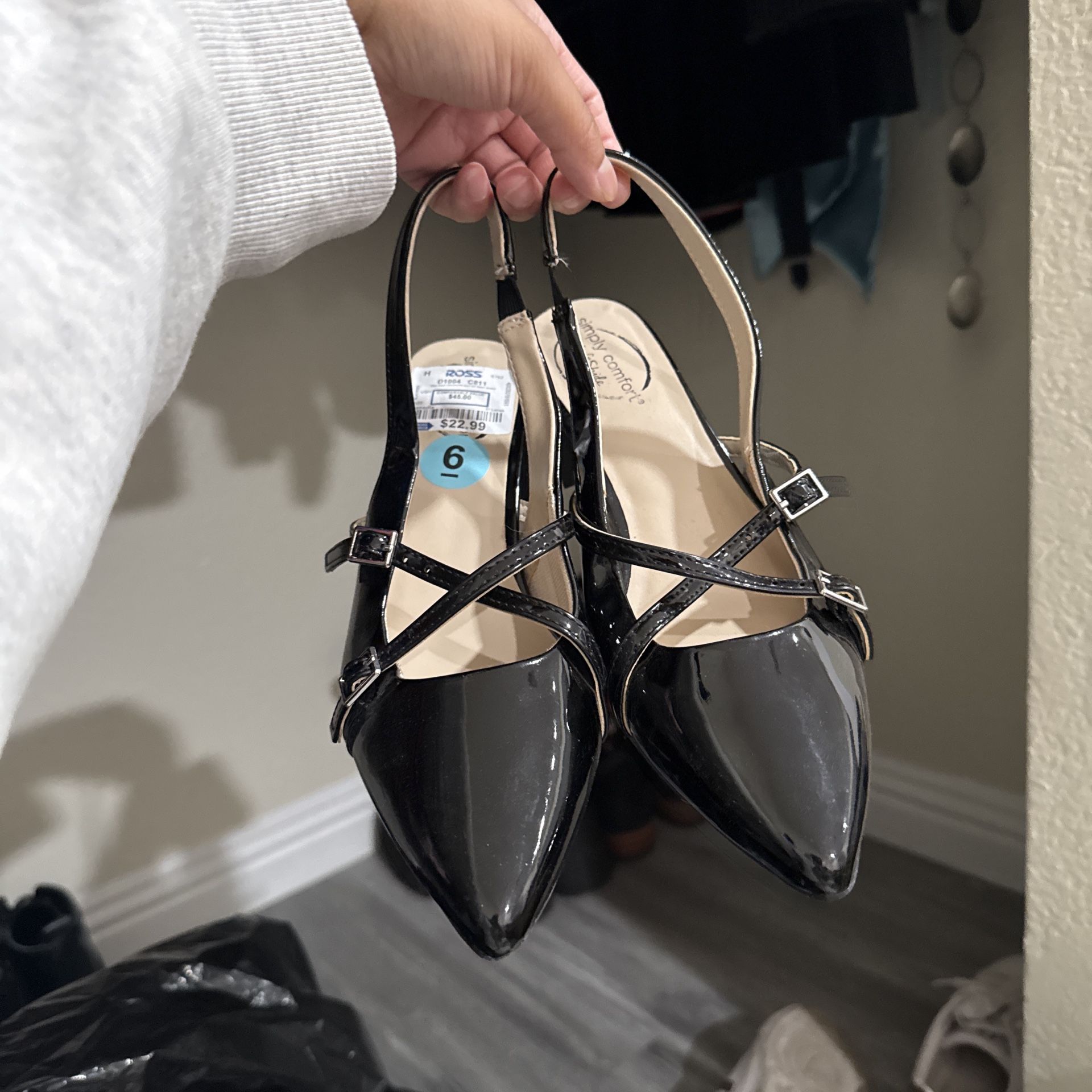 Black patent leather kitten heels